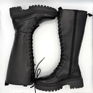 Simons Black Tall Leather Combat Boots Lug Sole Alt Goth Grunge Punk 37